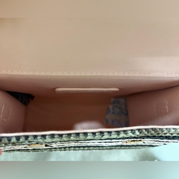 Elegant Pink & Grey Crochet Striped Mini Bag with Gold Chain Strap - Picture 6 of 8